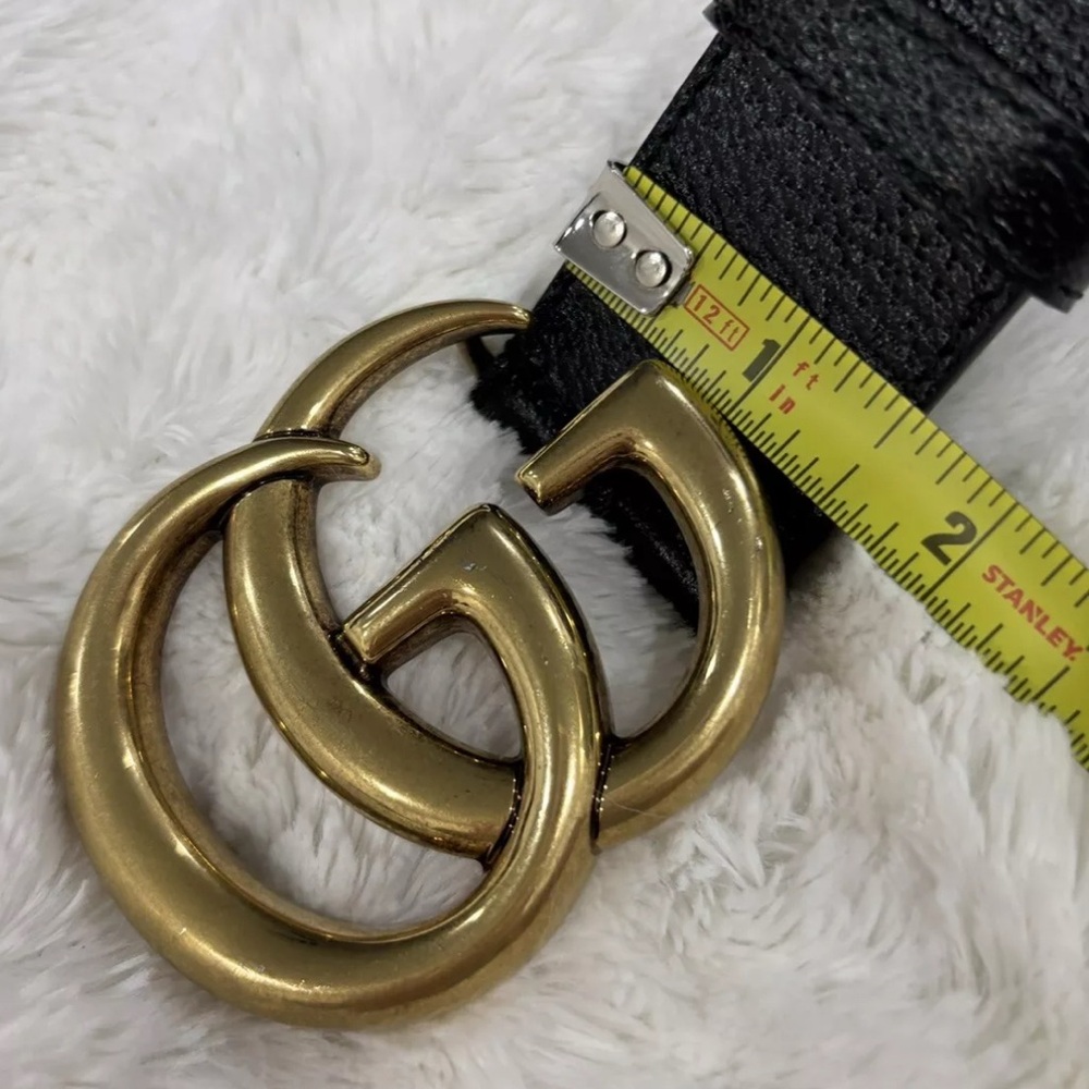 GUCCI GG MARMONT BELT Black Leather Brass GG Buckle Men's US Size 34 (34 to 38) - Picture 10 of 12